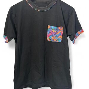 mens‎ black retro 80s/90s tee with colorful pocket/trim size medium